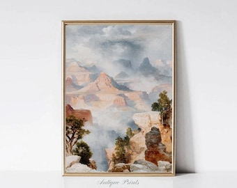 Vintage Arizona Wall Art, Grand Canyon  Print, Antique Grand Canyon Painting, Farmhouse Wall Decor, National Park Painting - PRINTABLE