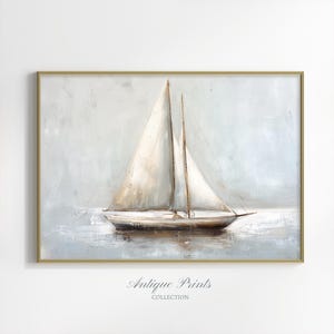 Sailboat Vintage Print, Muted Sailing Digital Print, Nautical Oil Painting, Neutral Seascape Wall Art, Coastal Wall Art - PRINTABLE