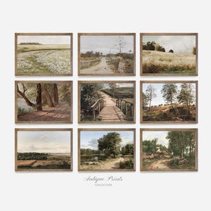 Platteland galerie wandset, set van 9 landschap vintage prints, antieke boerderij 9 stuks kunst aan de muur, cottage decor - AFDRUKBAAR