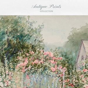 Flowers Garden Painting, Vintage Spring Cottage Wall Art, Antique Watercolor Flower Print, Floral Farmhouse Wall Decor - PRINTABLE image 4