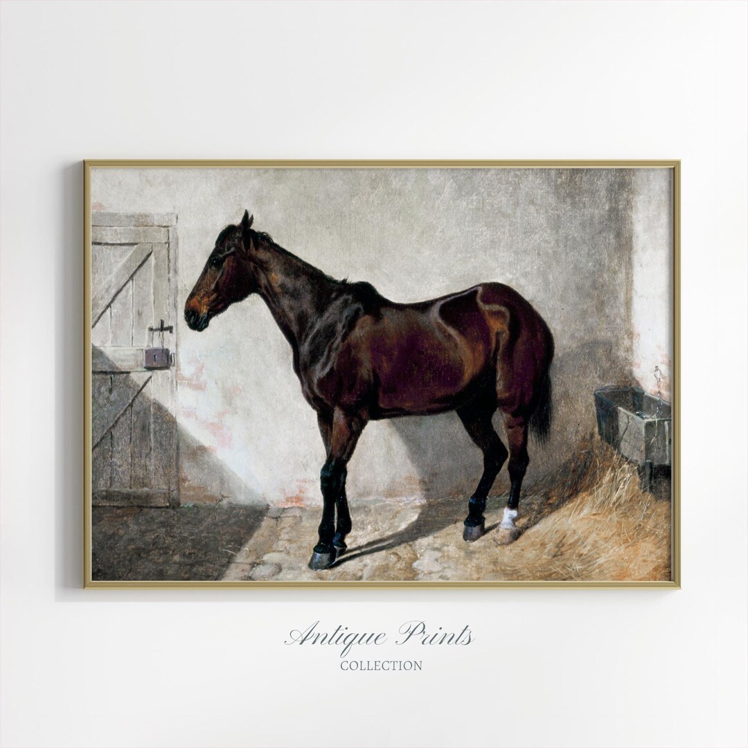 Vintage Horse Wall Art, Equestrian Oil Painting, Rustic Antique DIGITAL ...