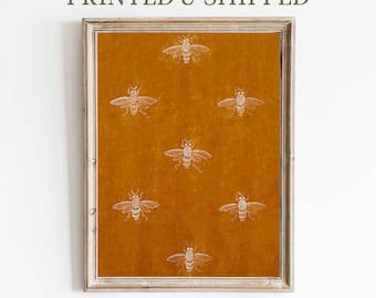 Burnt Orange Wall Art, Vintage Textile Pattern Print, Giclée Mailed Fine Art, Cottage Core Canvas Wall Art, Tapestry Art, Farmhouse Decor