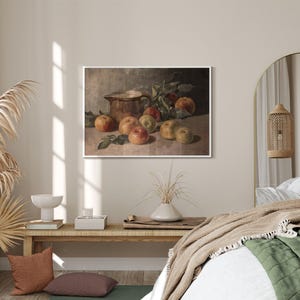 Arte de pared de cocina de granja vintage, pintura al óleo de manzana, decoración rústica de cocina antigua, pintura de frutas, impresión de bodegón de manzana - IMPRIMIBLE imagen 7