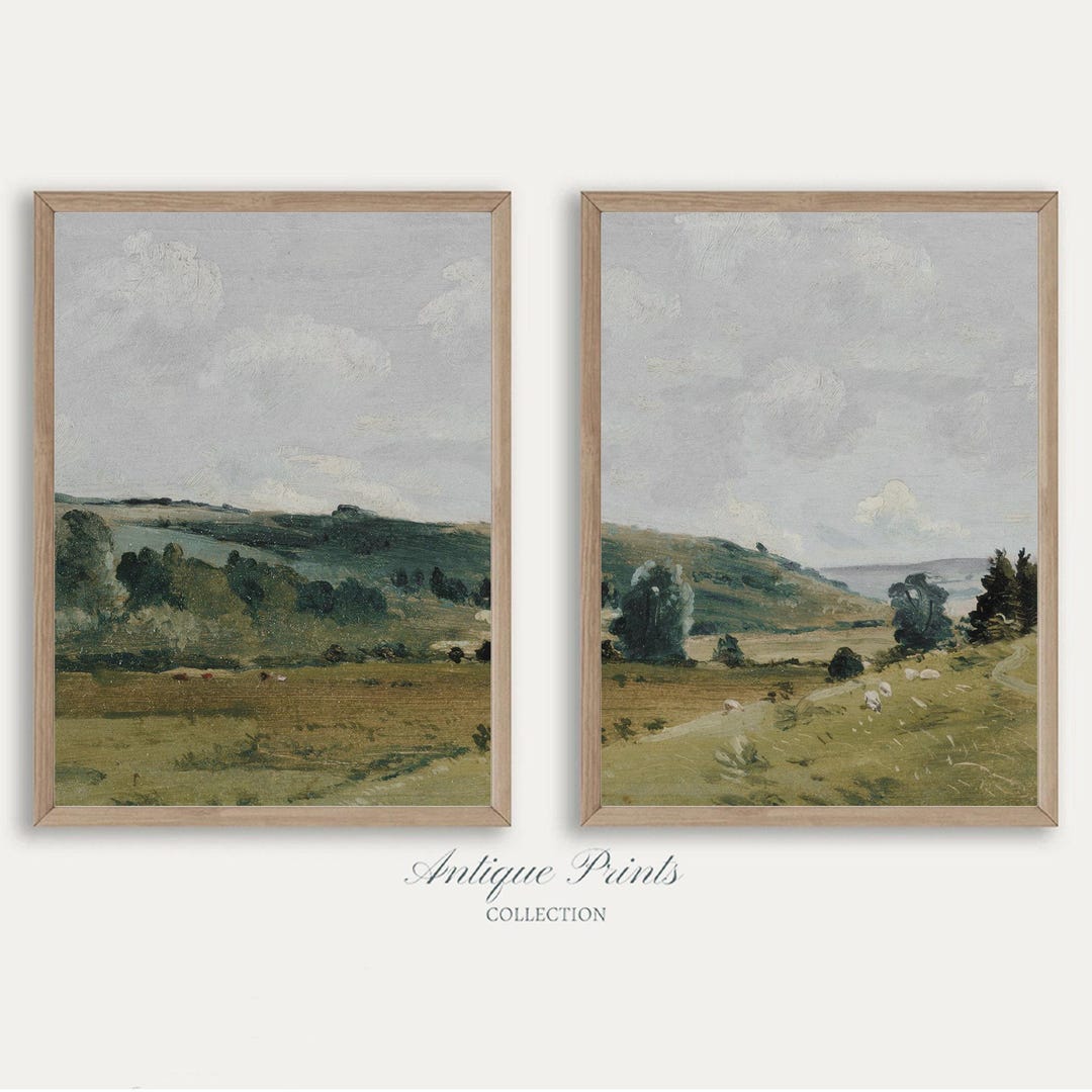 Landscape Set of 2 Split Print, French Country 2 Pieces Vintage Wall ...