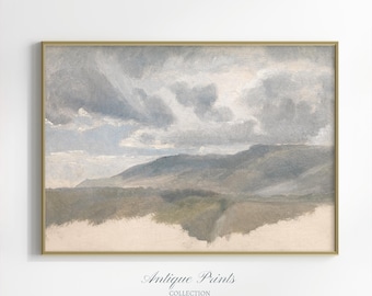 Muted Beach Landscape Wall Art, Neutral Seascape Painting, Vintage Coastal Wall Art, Ocean Landscape Prints - PRINTABLE