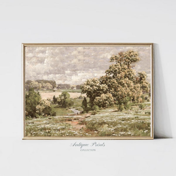 Summer Landscape Vintage Large Wall Art,  French Countryside Watercolor Painting , Antique Nature Print -  PRINTABLE