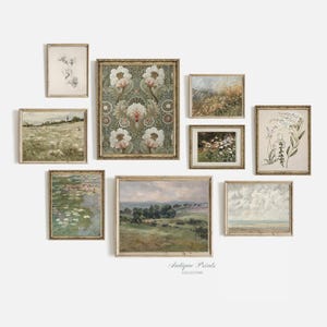 Neutrale Franse landelijke galerie wandset, lente platteland set van 9 prenten, vintage boerderij decor, landschapskunst aan de muur - AFDRUKBAAR