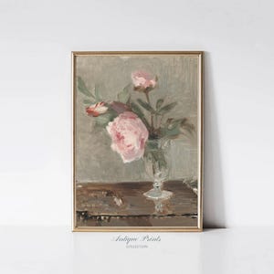 Stillleben Blumenvase Gemälde, Vintage rosa botanische Druck, Blumenmalerei, antike rosa Rosen Wand Kunst, Mädchen-Kinderzimmer-Dekor - DRUCKBAR