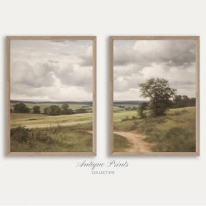Neutral Landscape Set of 2 Prints, Country 2 Pieces Vintage Painting, French Country Wall Art, Rustic Farmhouse Decor - PRINTABLE