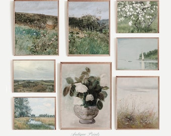 French Country Gallery Wall Set of 8, Farmhouse Vintage Prints, Countryside Print, Antique Rustic Cottage Decor - PRINTABLE