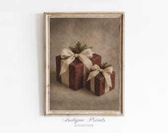 Vintage Christmas Gifts Print, Printable Farmhouse Winter Holidays Decor, Festive Wall Art, Digital Download