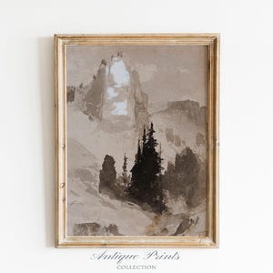 Yellowstone Vintage Sketch, National Park Print, Antique Yellowstone Drawing, Farmhouse Wall Decor, Western Landscape Print - PRINTABLE