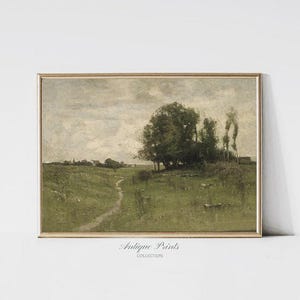 Neutral Country Vintage Wall Art, Countryside DIGITAL Painting, Fields Landscape Antique Print, Rustic Farmhouse Decor - PRINTABLE