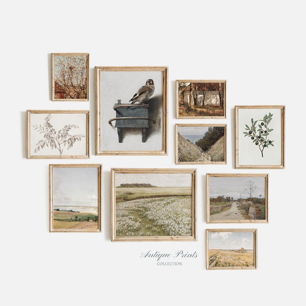 Vintage Farmhouse Gallery Wall Set, Set of 10 French Country Prints, Cottage Decor, Antique Landscape Wall Art - PRINTABLE