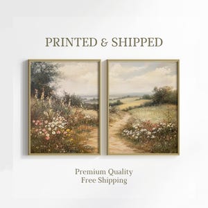 Lot de 2 impression paysage floral, 2 pièces d'art mural envoyé par la poste dans un cottage de campagne, peinture à l'huile de campagne française, décoration de ferme, art sur toile
