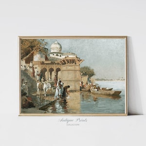 Vintage India Print, Traditional Varanasi Wall Art, Antique India Ganges River Painting, Vintage India Home Decor, Benaras Print - PRINTABLE