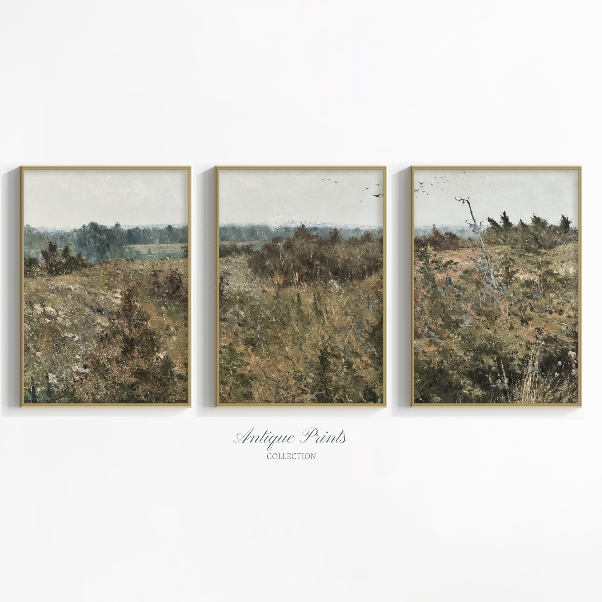 Country Landascape 3 Pieces Vintage Wall Art, Countryside Field