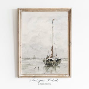 Segelboot Aquarell Vintage Malerei, Stimmungsvolle nautische antike Wandkunst, Vintage Seelandschaftsdruck, Segelbootwandkunst - DRUCKBAR