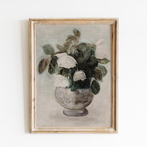 Sztuka ścienna z wazonem na kwiaty w stylu vintage, neutralny obraz martwej natury, antyczne kwiaty na ścianę, kwiatowy nadruk botaniczny, wystrój domu w stylu rustykalnym – DO DRUKU zdjęcie 2