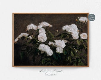 Arte de parede vintage com peônias, pintura de natureza morta, arte de parede em vaso de flores neutras antigas, estampa floral botânica, decoração de fazenda - IMPRIMÍVEL