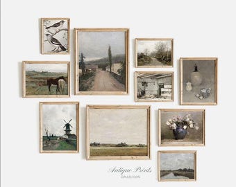 Set of 10 Rustic Countryside Vintage Prints, Farmhouse Gallery Wall Set, Cottage Decor, Antique 10 Pieces Wall Art - PRINTABLE