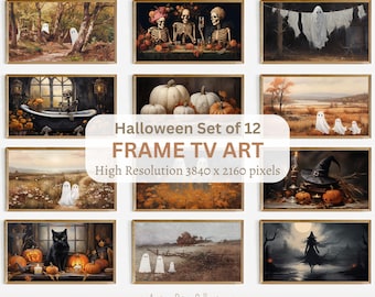 Halloween Samsung Frame TV Art Bundle, Spooky Halloween Art for TV, Ghost Skeleton Paintings, Fall Landscape Digital Download 4K Frame TV