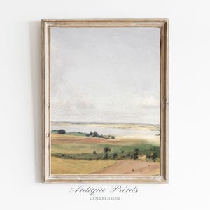 Neutral Country Landscape Vintage Painting, French Countryside Large Wall Art, Antique Hills Print -  PRINTABLE