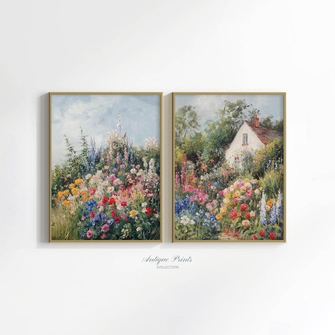 Cottage Garden Printable Wall Art: Spring Landscape Farmhouse Painting ...