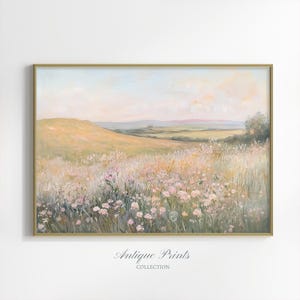 Impresión de paisaje floral, arte mural imprimible de estilo campestre primaveral neutro, pintura campestre francesa, decoración de granja, arte de flores silvestres - IMPRIMIBLE