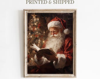 Santa Claus Portrait Print, Christmas Wall Art, Winter Holidays Painting, Farmhouse Christmas Decor, Mailed Art