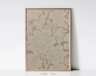 Neutral Floral Painting, Tapestry Wall Art Vintage, Neutral Flowers Pattern Print, Antique Beige Paper Pattern Art - PRINTABLE