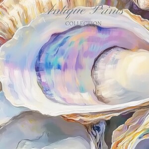 Oysters Wall Art, Pastel Tropical Oil Painting, Coastal Digital Print, Ocean Wall Art, Beach Cottage Decor, Pastel Beach Art - PRINTABLE image 7