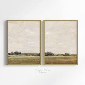 Set of 2 Vintage Country Landscape DIGITAL Prints, Antique Neutral Rustic PRINTABLE 2 Pieces Wall Art, Farmhouse Wall Decor