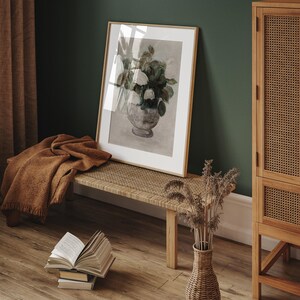 Sztuka ścienna z wazonem na kwiaty w stylu vintage, neutralny obraz martwej natury, antyczne kwiaty na ścianę, kwiatowy nadruk botaniczny, wystrój domu w stylu rustykalnym – DO DRUKU zdjęcie 4