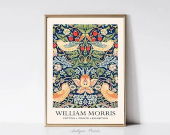 William Morris Exhibition Poster, Vintage Art Nouveau Print, Flowers Wall Art, William Morris Pattern Art, Botanical Painting, Textile Art