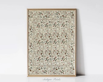 Vintage neutral gobelängväggkonst, textilväggkonst, vintage textilblomtryck, botanisk gobelängkonst, lantlig väggdekor - UTSKRIVBAR