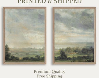 Set of 2 French Country Prints, Landscape Wall Art, Giclée Mailed Art Print, Farmhouse Vintage Prints, Canvas Painting, Cottage Wall Art