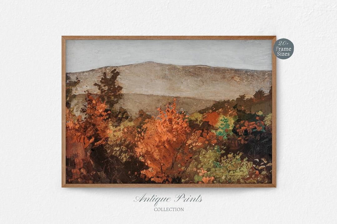 Fall Forest Oil Painting Vintage, Autumn Landscape Wall Art, Antique ...