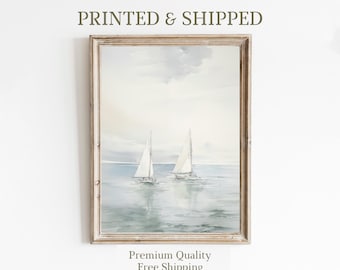 Sailboat Print, Muted Sailing Painting, Giclée Mailed Art Print, Fine Art Print, Coastal Landscape Canvas Painting, Sailboat Wall Art