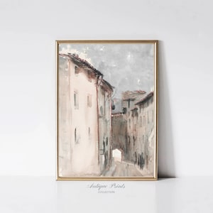 Neutrale Italien Malerei, antike Stadtansicht Druck, Vintage Aquarell Italien Wandkunst, gedämpfte Architektur Malerei - DRUCKBAR