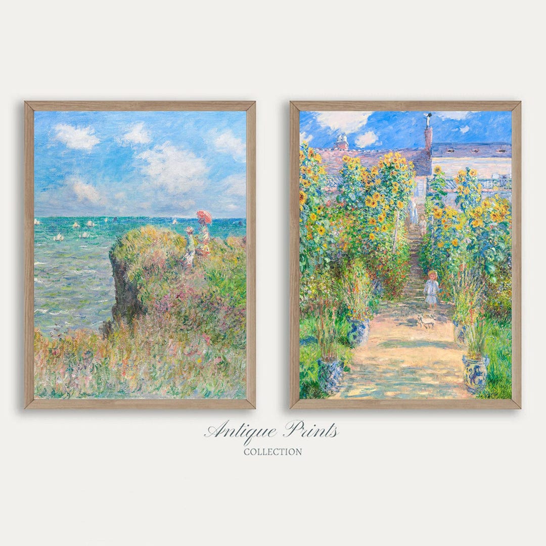 クロード モネ絵画(プリント) 箱付き モネのプリント2枚セット、クロード・モネの絵画、春のモネの花柄2