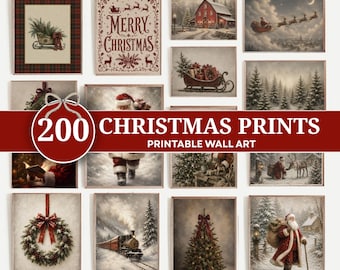 Christmas Prints Bundle 200, Vintage Snowy Winter Landscape, Santa Claus, Festive Holiday Decor (Digital Download)
