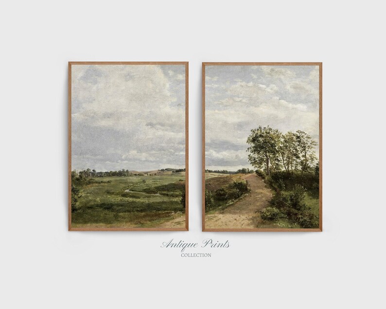 Cuadro neutro, conjunto de 2 impresiones divididas, paisaje, 2 piezas, arte de pared vintage, impresión campestre, decoración de granja - IMPRIMIBLE imagen 8