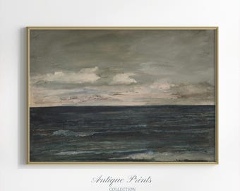 Seascape Wall Art, Moody Coastal Painting, Vintage Ocean Waves Wall Art, Beach Landscape Print - PRINTABLE
