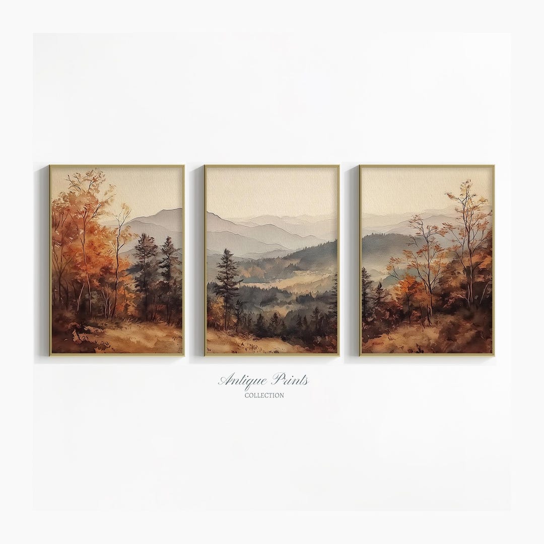 Fall Forest 3 Pieces Wall Art, Mountain Landscape Set of 3 Split Prints ...