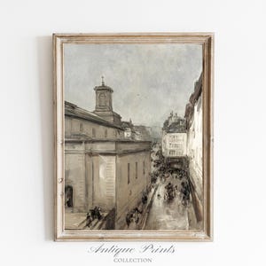Neutral Paris Painting, Antique Cityscape Print, Vintage Paris Wall Art, Muted French Architecture Painting - PRINTABLE