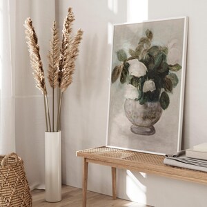 Sztuka ścienna z wazonem na kwiaty w stylu vintage, neutralny obraz martwej natury, antyczne kwiaty na ścianę, kwiatowy nadruk botaniczny, wystrój domu w stylu rustykalnym – DO DRUKU zdjęcie 5