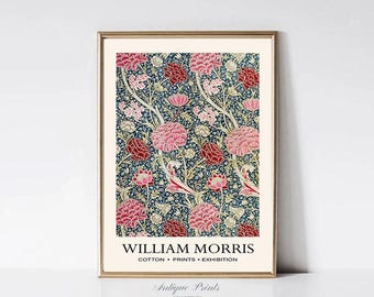 William Morris Exhibition Poster, William Morris Red and Pink Flowers Wall Art, Art Nouveau Wall Art, Vintage Tapestry Art - PRINTABLE