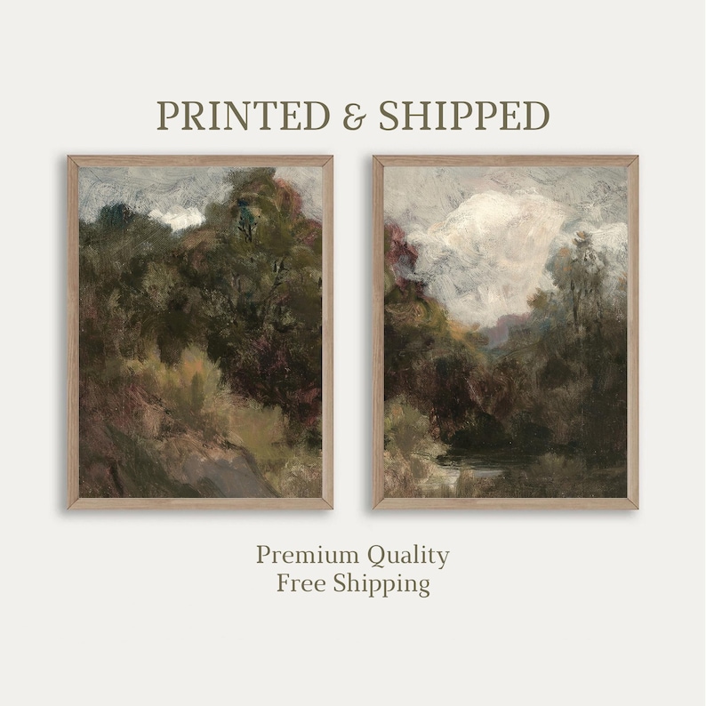 Moody Country 2 Pieces Vintage Wall Art, Forest Landscape Wall Art ...