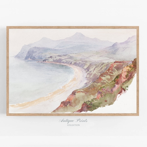 Watercolor Seascape Wall Art, Vintage Coastal Print, Neutral Summer Beach Wall Art, Watercolor Coastal Painting, Summer Decor - PRINTABLE